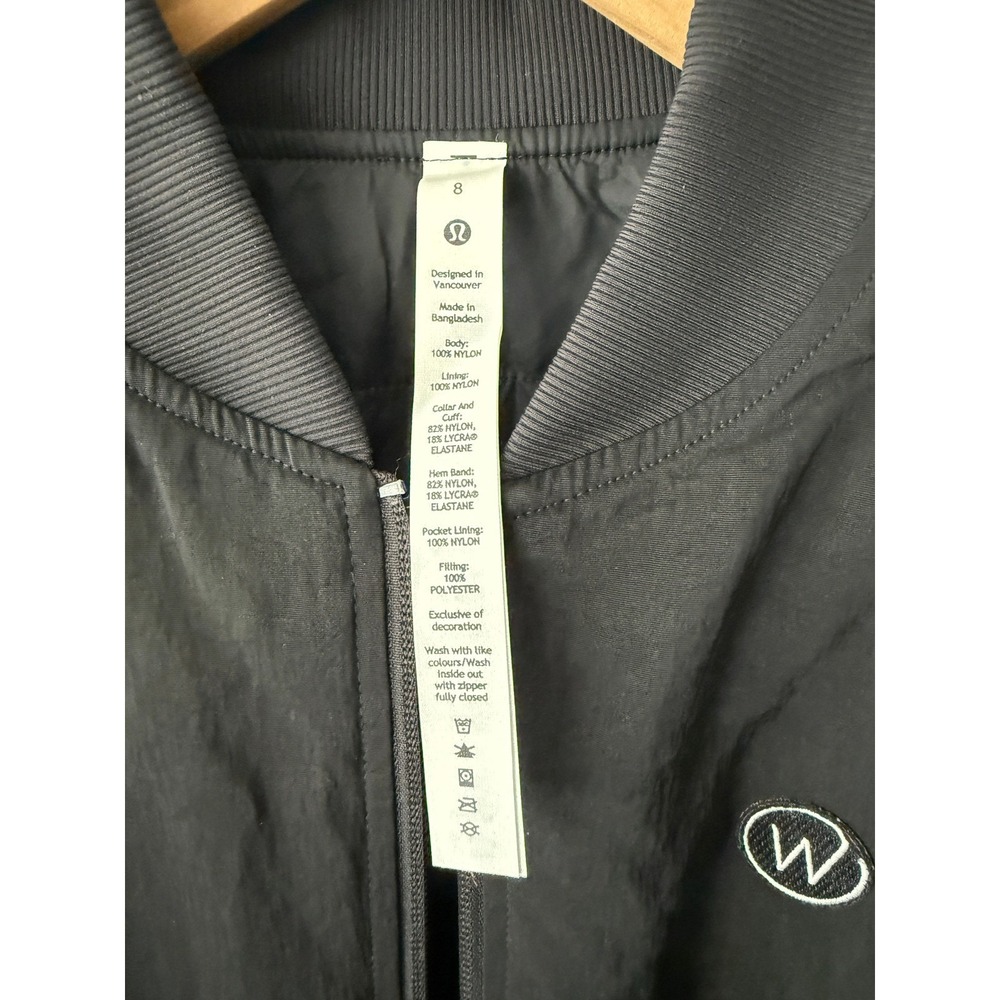 Lululemon Non-Stop Bomber Jacket Black Women PrimaLoft New NWT 8 Corporate Logo - Picture 3 of 16